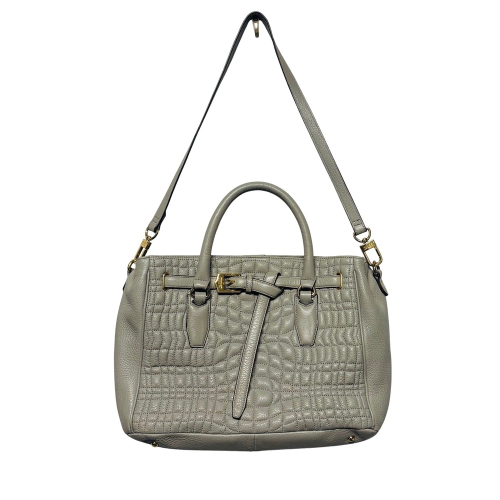 Aimee Kestenberg Dani Quilted‎ Gray Leather Tote Shoulder Bag Gold Hardware